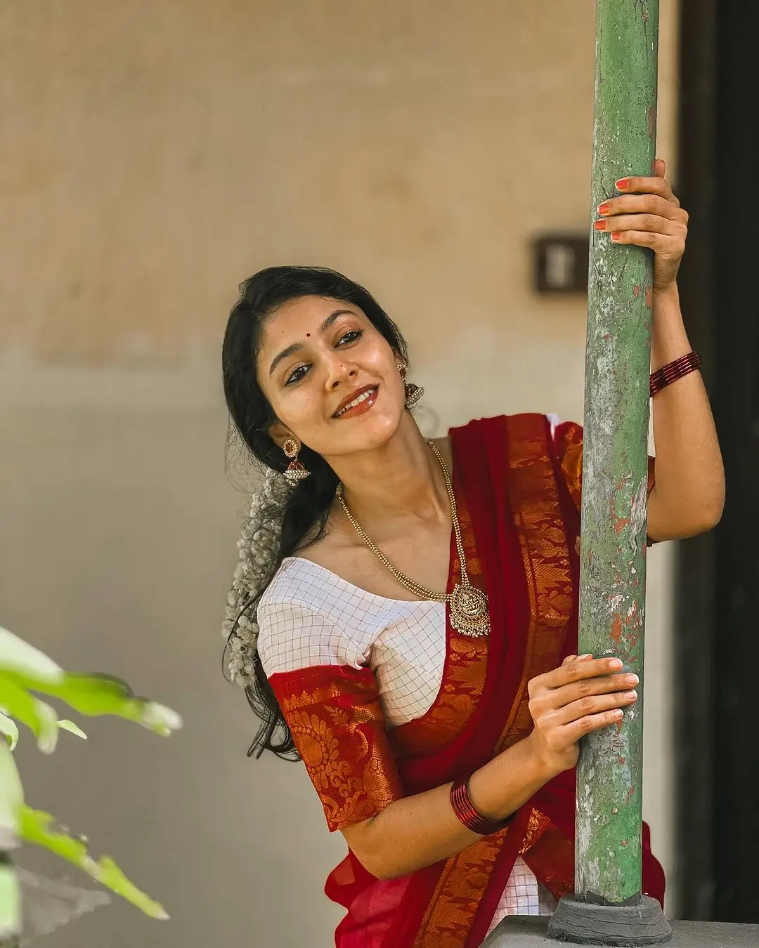 Malayalam Actress Anarkali Nazar in Red Lehenga White Choli